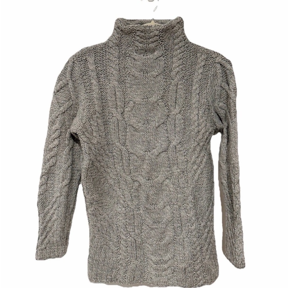 Aran Mor Ireland 100% Merino Wool Cable Knit Sweater Women’s M Gray Irish Made
